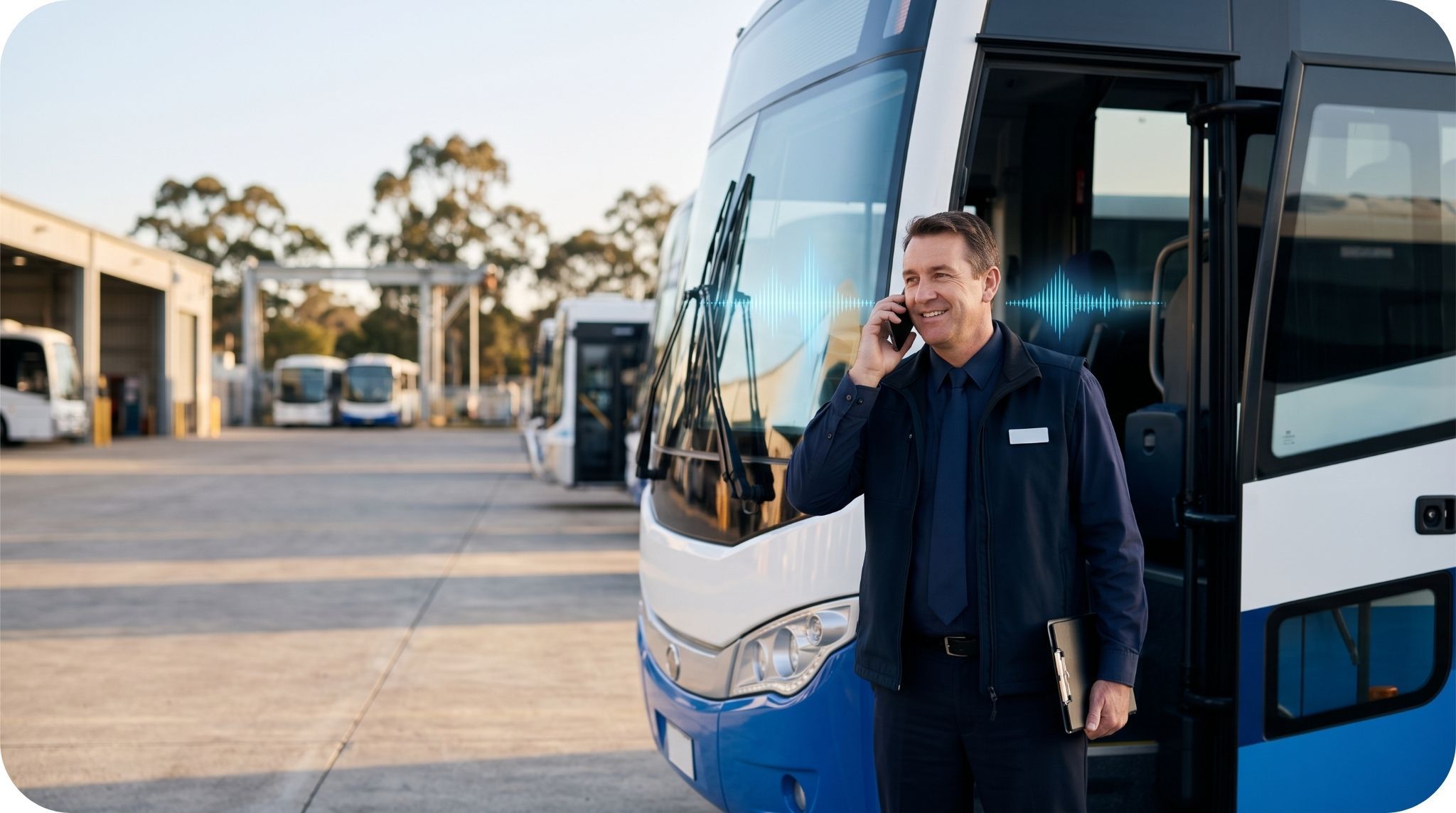 A charter driver taking a short automated route confirmation call